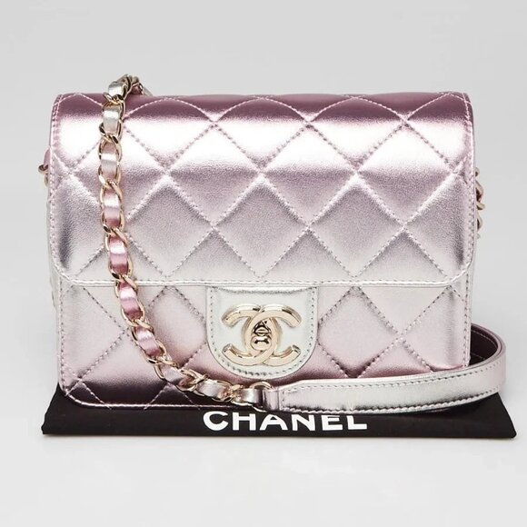 Chanel Pink Iridescent Quilted Lambskin Leather Flap Wallet Bag - Picture 6 of 11